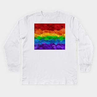 Abstract Paint Splatter LGBTQ Pride Rainbow Flag Background Kids Long Sleeve T-Shirt